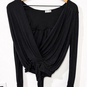 Free People Intimately Black Long Sleeve Wrap Bodysuit